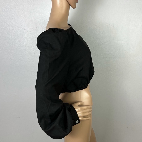 NEW & OTHER STORIES BLACK BALLOON SLEEVE CROP TOP - Picture 5 of 7